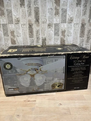 ⭐️Hampton Bay Carriage House 52" Ceiling Fan⭐️White and Bright Brass Finish⭐️NOS - Image 1 of 4