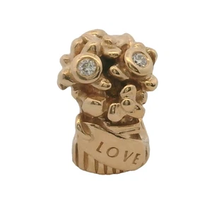 Pandora Retirado Sólido 14kt Oro Amarillo y Diamante Amor Ramo Cuentas Dije - Imagen 1 de 5