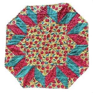 Vintage Octagon Quilted Table Topper Candle Mat Summer Cherries 15.5” x 15.5” - Picture 1 of 12