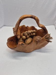Vintage handgeschnitzte Obstschale aus Holz mit Obst aus Holz sehr schön!! - Bild 1 von 7
