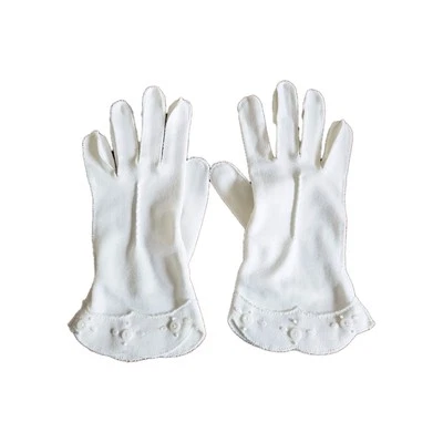 Vintage 1940s Womens Small White Dress Gloves Scalloped Edge w/ Buttons  - Image 1 of 4