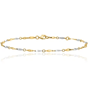 10K Solid Two Tone Gold Anklet Bracelet - Picture 1 of 6