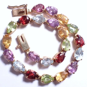 Vintage 14k Gold Bracelet COLORFUL MULTI-STONES 5.5 Grams 6.5” - Picture 1 of 5