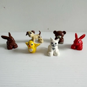 Lego Duplo Animal Figures x 6 Dog Cat Bear Chicken Rabbit Brown Red - Picture 1 of 10