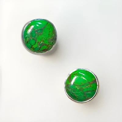 Silver Turquoise Earrings Studs 925 Sterling Green Mojave 1.4cm Diameter New - Image 1 of 4