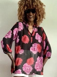 NIGHTINGALES FLORAL PRINT LONG SLEEVES BLACK MULTICOLOURED BLOUSE SHIRT SIZE:16 - Picture 1 of 18