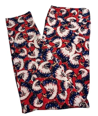 Leggings LuLaRoe TC Alto Curvilíneo CORAL ROJO Militar ESCUELA ÁGUILA Pájaro Patriótico Foto 1 de 4