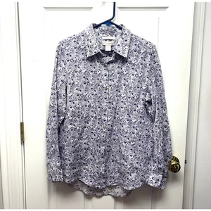 Cynthia Rowley Linen Blouse Purple White Foral Button Up Women’s Size M - Picture 1 of 5