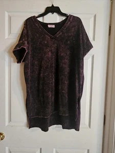 Camiseta Zenana Lavada Mineral Manga Corta Top Cuello en V Roja Mujer Grande L - Imagen 1 de 4