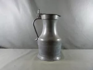French Antique pewter pitcher, primitive French poucier pitcher with acorn decor - Picture 1 of 13