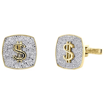 Gemelos cuadrados con signo de dinero/dólar redondo de diamante de oro amarillo de 10 quilates de 1,62 quilates Foto 1 de 4