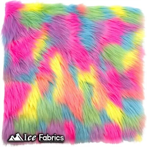 Ice Fabrics Pre Cut Faux Fur Fabric Square Pastel Rainbow Fur Material - Picture 1 of 5
