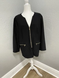 Chicos Travelers Jacket 3 Women XL Coat Style Black Gold Tone Full Zip Front - Picture 1 of 10