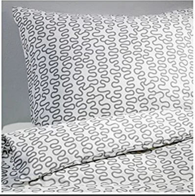 2 изделия Krakris серый белый современного искусства двойной пододеяльник и наволочка IKEA  - Изображение 1 из 4