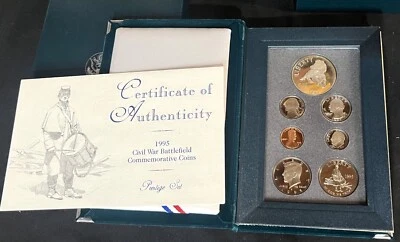 1995 S EE. UU. COMO NUEVO .900 DÓLAR DE PLATA 7 MONEDAS PRUEBA DE PRESTIGIO CONJUNTO CAMAFEOS + CAJA/ESTUCHE/CERTIFICADO DE AUTENTICIDAD Foto 1 de 4