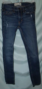 Abercrombie & Fitch Dark Wash Blue High Rise Super Skinny Jeans Size 00R W24 I31 - Picture 1 of 5