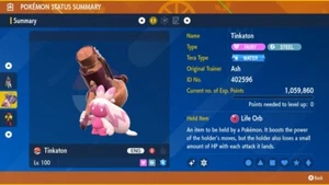 Shiny Tinkaton 6IVs Tera Type: Water Pokémon Scarlet and Violet - Picture 1 of 3