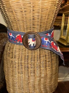 Embroidered Elephant Belt Size 36 Adjustable Wood Buckle Vtg 1970’s - Picture 1 of 9