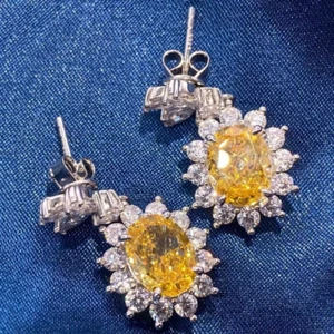 2Ct Oval Lab-Created Citrine Drop Dangle Earrings 14K White Gold Plated Silver - Picture 1 of 7