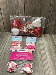 Valentines Day Craft Lot, Ribbon, Heart Picks, Cupcake Picks, Love, DIY, Wreaths - Picture 1 of 14