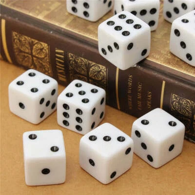 16mm 10Pcs Opaque Six Sided Spot Dice Games Playing Toys White
