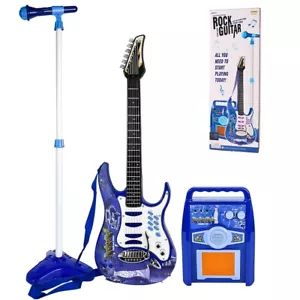 Kids Karaoke Electric Guitar Set MP3 Player Learning Toys Microphone, Amp Blue - Picture 1 of 8
