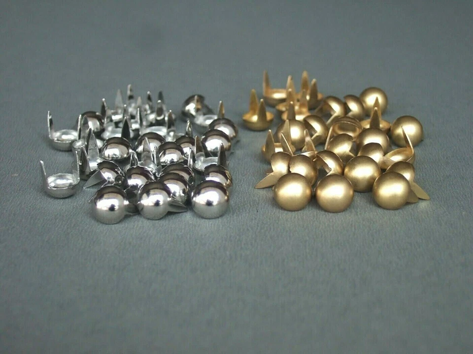 Borchie tonde ottone nichelato 5/16" testa chiodo punte lunghe cupola macchie pelle  - Immagine 1 di 1