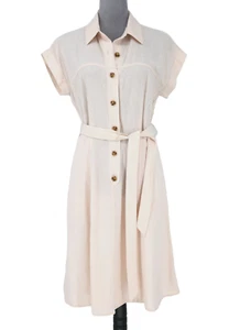 Calvin Klein Dress Womens 6 Blush Pink Linen Blend Belted Shirtdress Resort - Picture 1 of 15