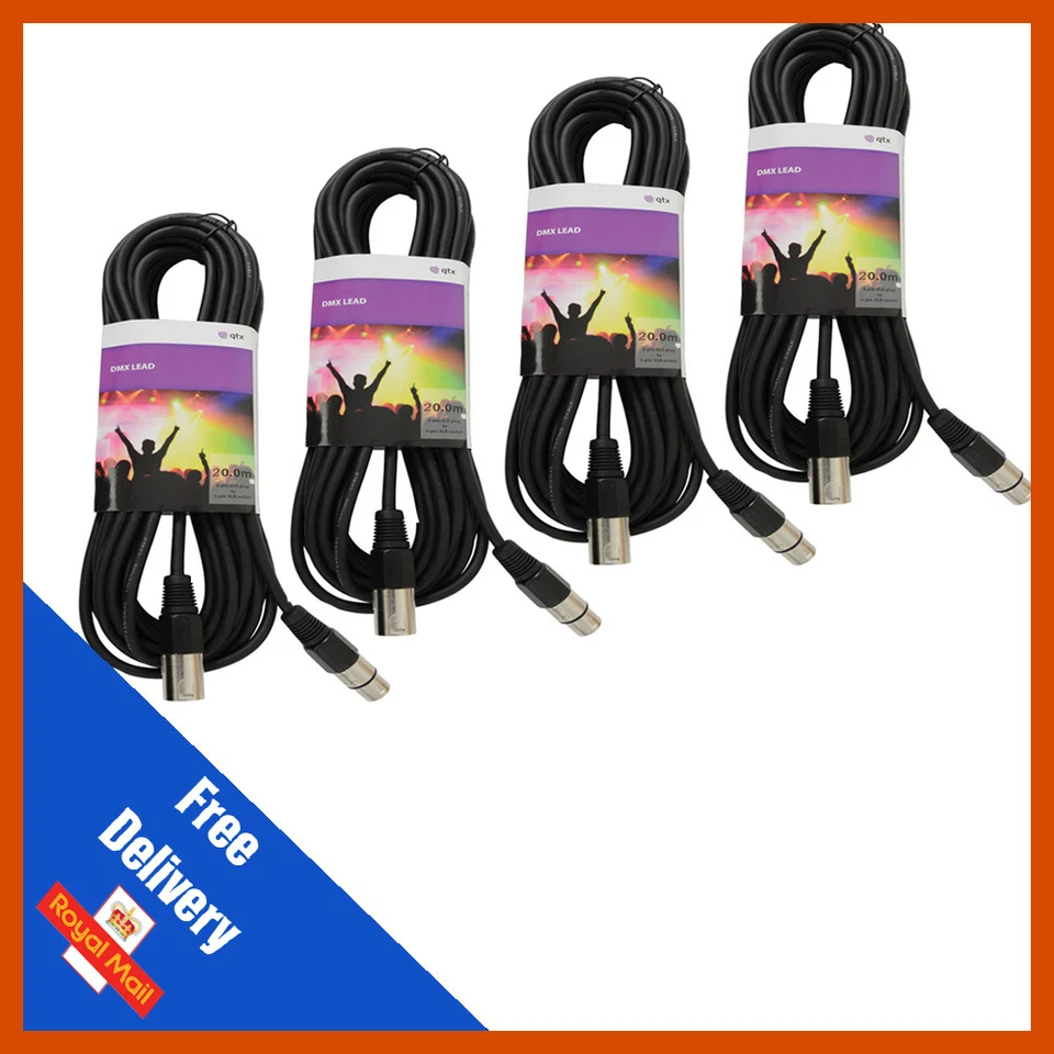 4 x 10m Alta Calidad DMX Control de Iluminación XLR Cable Cables DJ Paquete de Luz QTX