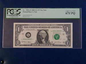 2003 1 Dollar FW Star Note Federal Reserve PCGS 67 PPQ s/n l 00419537* - Picture 1 of 4