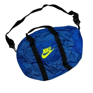 Nike Vintage 80s Zip Top Gym Duffle Bag Embroidered Logo Blue Neon Green Small - Picture 1 of 7
