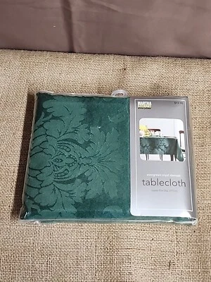 Martha Stewart Evergreen Royal Damask Tablecloth Round 70" New - Image 1 of 4