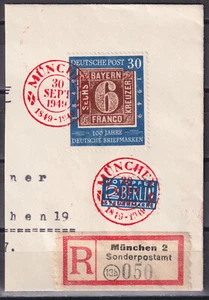 BUND 1949 NR 115 o LUXUS-BRIEFSTÜCK - ROTER STEMPEL VOM ERSTTAG 100 € ANSEHEN! - Bild 1 von 1