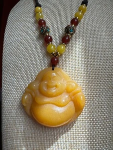 黄龙玉 Laughing Buddha Pendant with Multicolor Beads Handcrafted - Picture 1 of 6