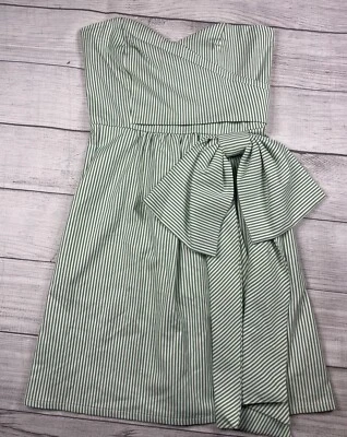 Judith March Strapless Dress Big Bow Seersucker Striped Green White Small Sm - Image 1 of 4