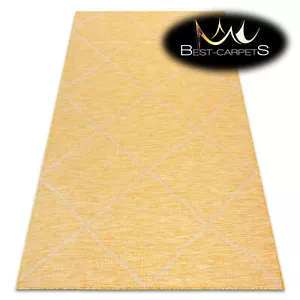 Amazing SISAL RUG "PATIO" yellow diamonds flat woven, durable easy to clean  - Picture 1 of 6