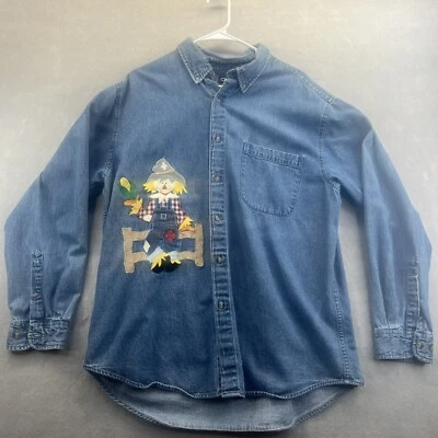 Camisa vaquera Cherokee bordada espantapájaros abotonada para mujer grande LS Foto 1 de 4