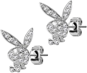 PLAYBOY BUNNY HEADS CRYSTAL EARRING POST BACK - Picture 1 of 1