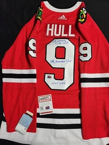 Autographed BOBBY HULL Adidas Chicago Blawk hawks Jersey COA - Bild 1 von 4