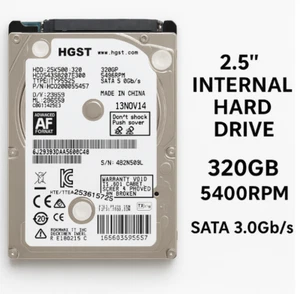 Disque Dur Interne 2.5" HGST – 320 Go – 5400 RPM – SATA 3.0Gb/s HCC545032A7E380 - Photo 1/2