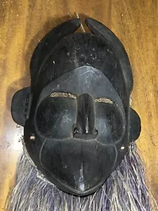Tribal Rustic African Horned Wooden Mask Primitve Wall Decor 1969-1971 - A3 - Picture 1 of 14