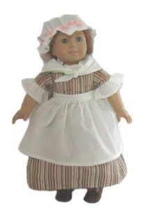 Doll Clothes 18" Colonial Work Dress Beige Brown Stripe Fits 18" AG Dolls - Picture 1 of 2