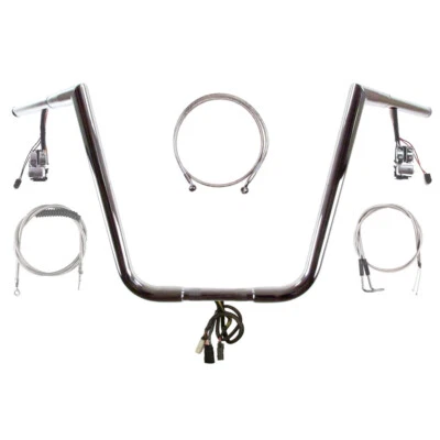 Kit de manillar de cabeza de tarro precableado de 16" cromado 1 1/4" Harley-Davidson Dyna 1996-2005 Foto 1 de 2
