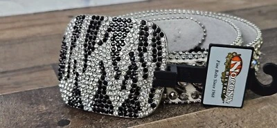 NUEVO Cinturón Occidental de Cuero con Estampado de Cebra Nocona Hairon Tachonado Estrás Talla S Foto 1 de 4