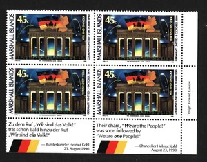 OPC 1990 Islas Marshall Reunificación Alemana Bloque de 4 Sc#377-380a MNH 49447 - Imagen 1 de 1