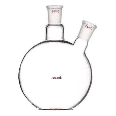 2000ml,24/40,2-Neck,Flat Bottom Glass Flask,2L,Two Necks,Laboratory Vessel - Image 1 of 2