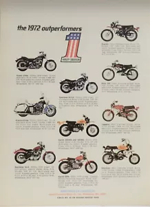 1972 Harley Davidson Motorrad Line Up Print Anzeige Electra Glide Sportster Baja - Bild 1 von 1