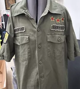 Hard Rock Cafe Military Green Button Up Short Sleeve Shirt Atlantic City, Size L - Picture 1 of 8