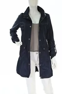 DKNY Boysenberry Polyester Navy Blue Long Hooded Rain Coat Windbreaker Size XS - Picture 1 of 4
