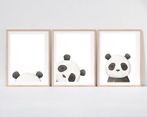 Set of 3 Safari Animal Panda Bear prints, Posters Kids Nursery Wall Art Poster